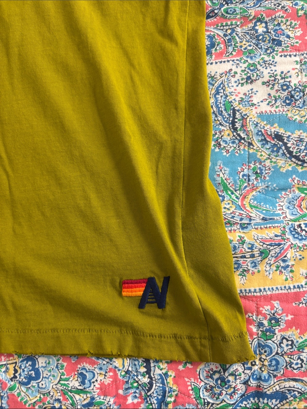 NWT Aviator Nation Olive Green Women's Graphic Tee with Sunrise Accent